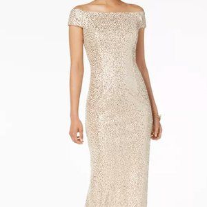 Adrianna Papell Off the Shoulder Sequin Gown - Size 12